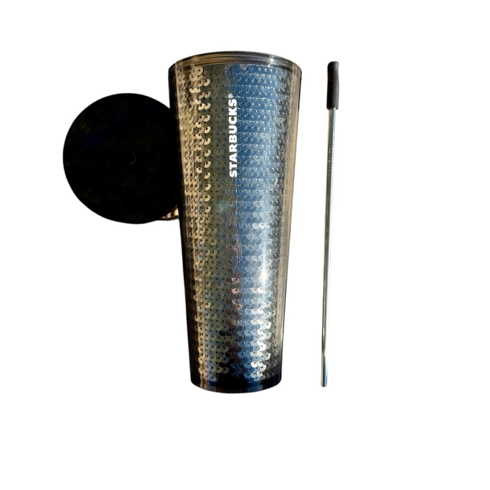 Starbucks Bling & sparkles silver & black sequins tumbler cold cup 24 oz - Picture 5 of 14